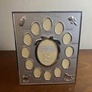 Baby Photo Frame My First Year Newborn to 12 Months Silver Oval Picture Spaces